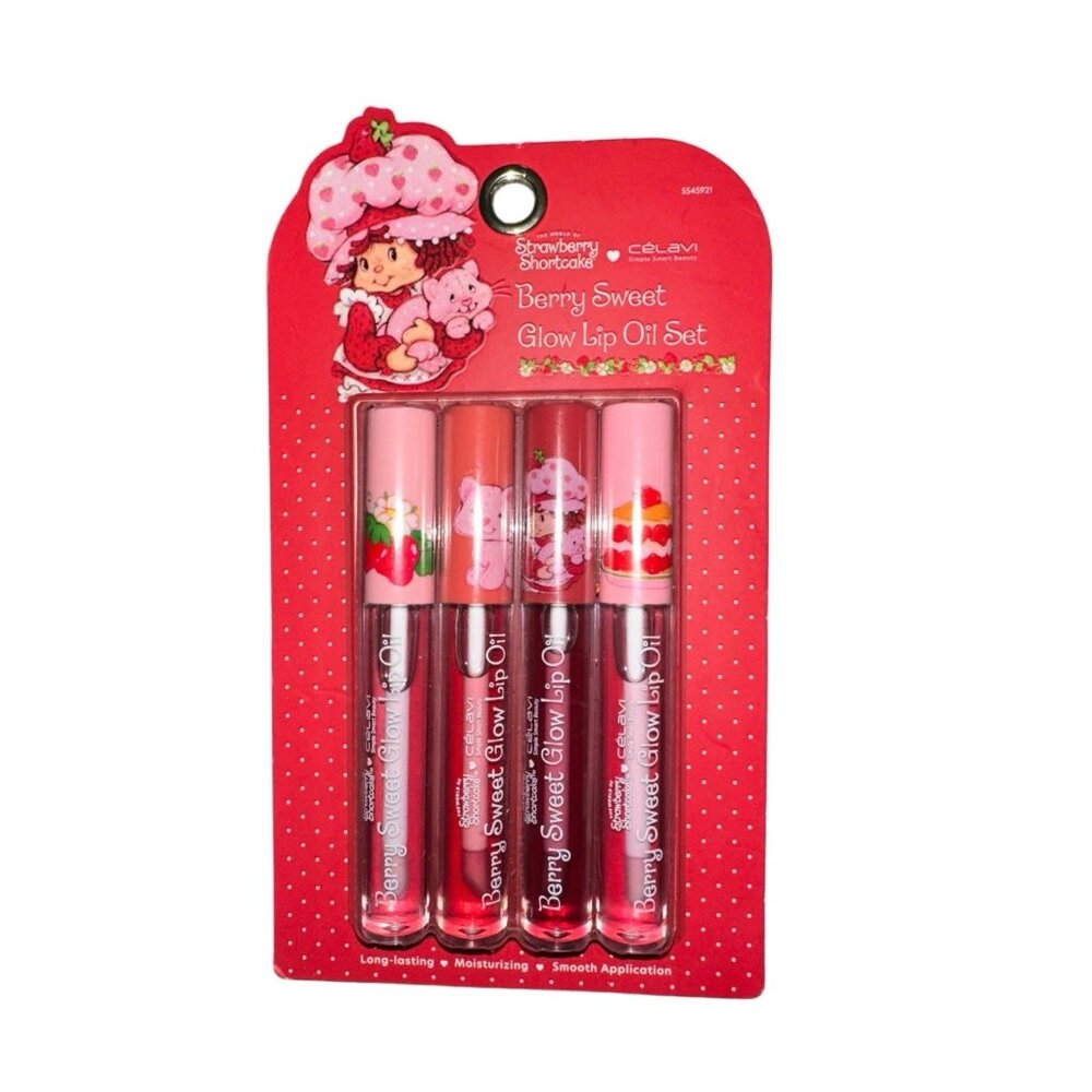 NWT CELAVI x STRAWBERRY SHORTCAKE Berry Sweet Glow Lip Oil Set 4 - Picture 2 of 5